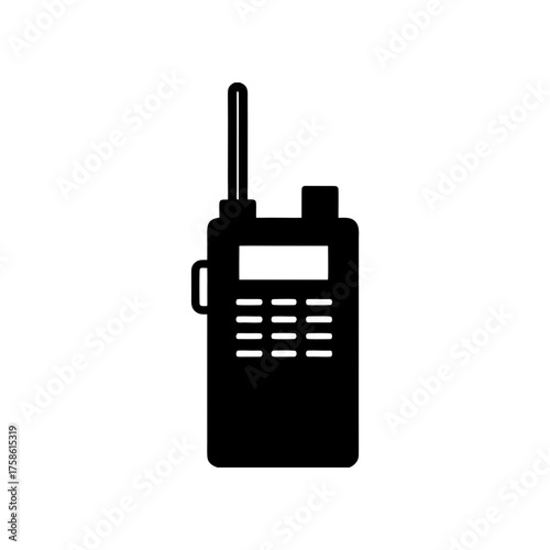 Illustration of a black walkie talkie on transparent background silhouette