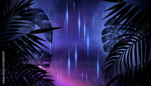 Silhouettes of tropical lea...