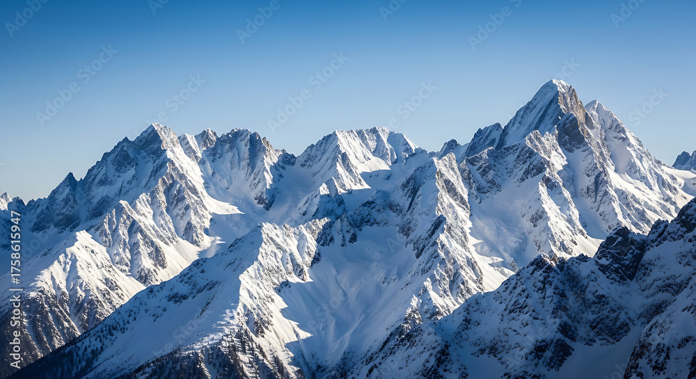 Obraz premium Majestic Snow capped Mountain Range Under a Clear Blue Sky