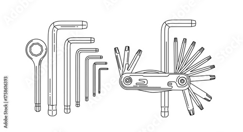 Essential repair toolkit with wrenches and hex keys for DIY projects, automotive maintenance, and home improvement in a sleek, modern design