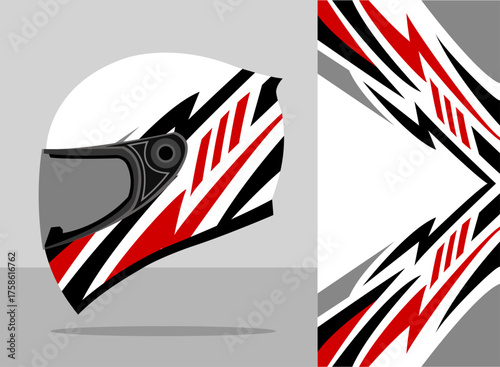 helmet wrap design with white and red color theme