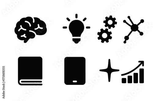 Cognitive Enhancement Icons. Cognitive Enhancement. Filled icon set of Cognitive Enhancement: brain, light