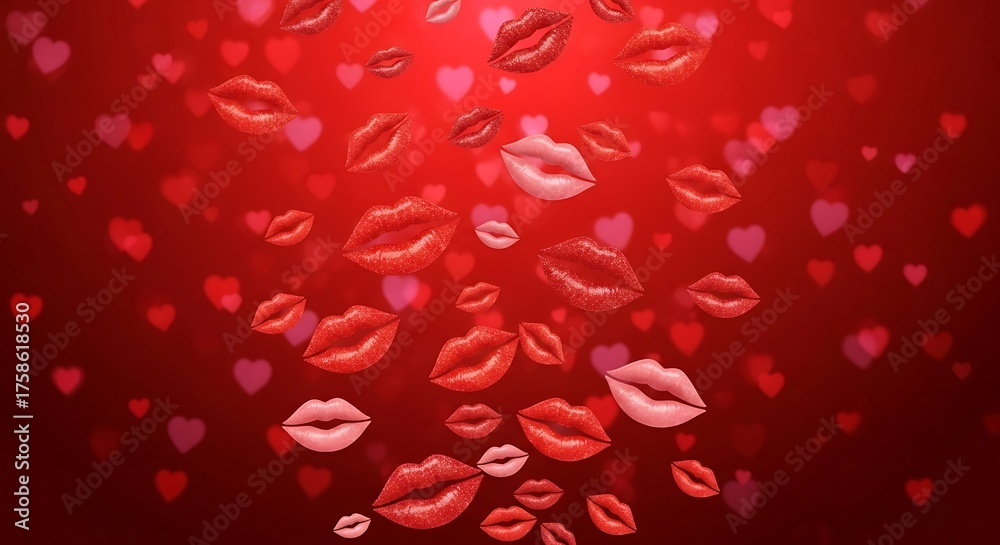 Obraz premium Red Lips Hearts Background.