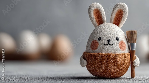 a painted Easter egg with cute white bunny 