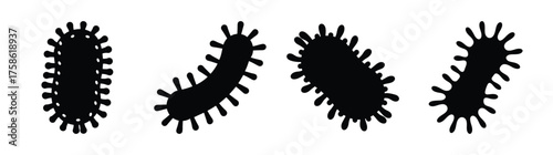 Simpleblacksilhouettesofbacteriamicroorganismsinvariousposesshowingcellularstructures