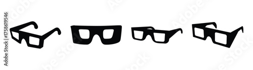 Fourretrostyleblackeyeglassesdisplayedinarowshowingdifferentanglesandperspectives
