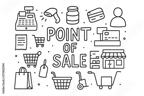 Point of Sale Illustration. Point of sale. Hand-drawn doodle illustration of Point of sale. Cash register,