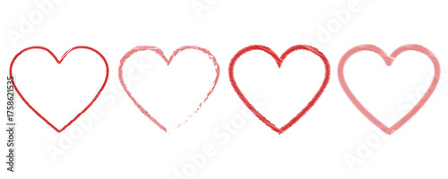 Red Outline Heart Brush Stroke Vector Collection. Hand Drawn Romantic Symbol Set, Romantic Gradient Line Art, Abstract Valentine Decoration, and Artistic Grunge Heart Outline Texture Symbol