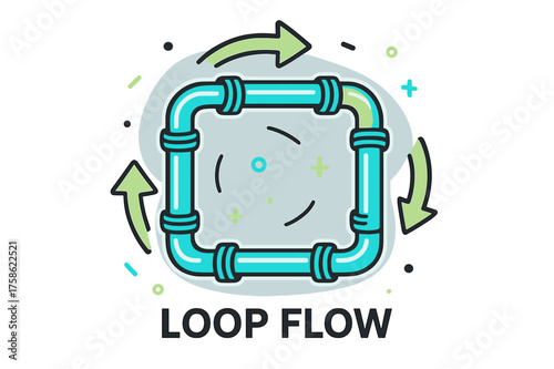 Pipeline Flow Schematic. Pipe connection diagram. Glowing schematic of interconnected pipelines forming a loop