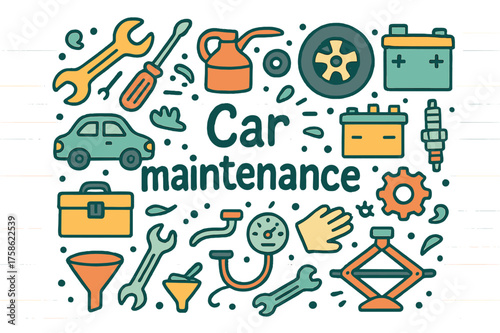 Car Maintenance Doodle. Car maintenance. Hand-drawn doodle illustration of Car maintenance. Wrench,