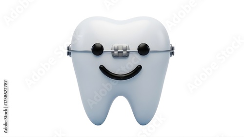 Smiling tooth with braces dental orthodontics teeth care treatment happy healthy dentist concept on transparent background