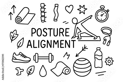 Posture Alignment Doodle. Posture Alignment. Hand-drawn doodle illustration of Posture Alignment. spine, yoga