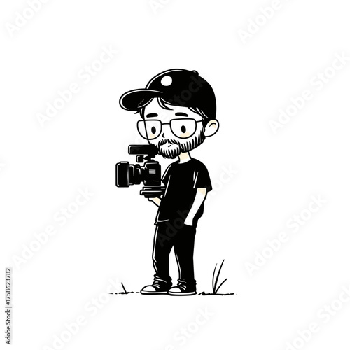 Movie Director. Movie Director simple black and white line art vector logo
