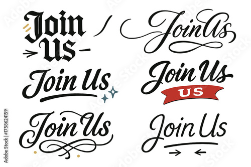 Calligraphy Invitation Grid. Join Us. Create a calligraphy lettering illustration of the phrase: Join Us.