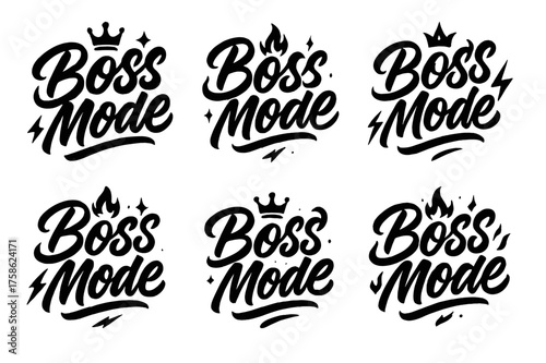 Boss Mode Calligraphy. Boss Mode. Create a calligraphy lettering illustration of the phrase: Boss Mode. Render