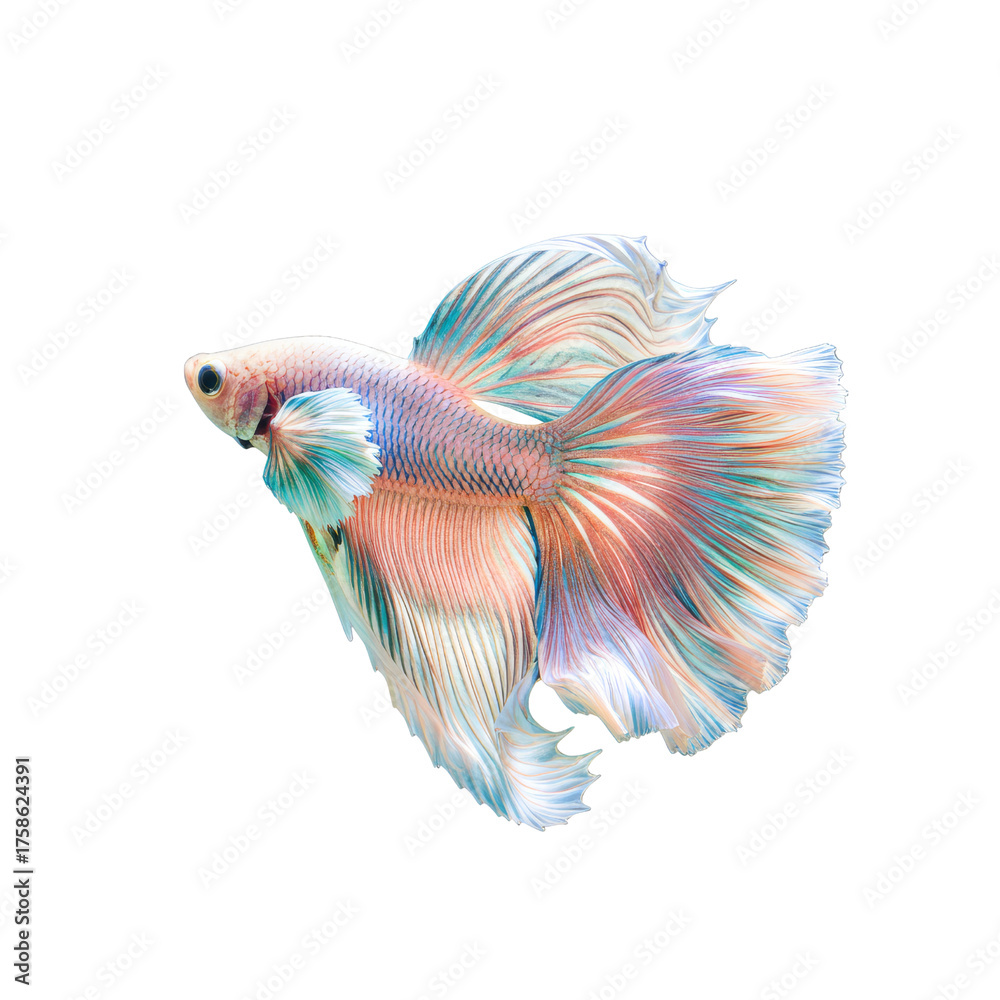 Fototapeta premium Beautiful Multicolor Siamese Fighting Fish Betta Splendens Isolated On White Background