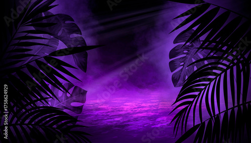 Silhouettes of tropical lea...