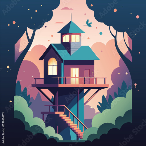 a pastel colored fantasy treehouse glowing with fa (2).eps