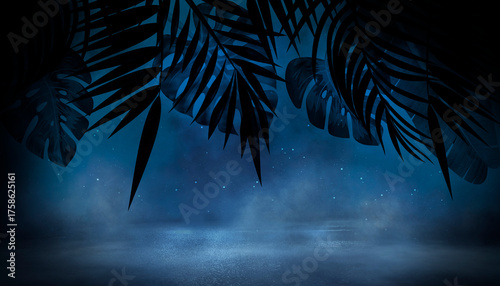 Silhouettes of tropical lea...