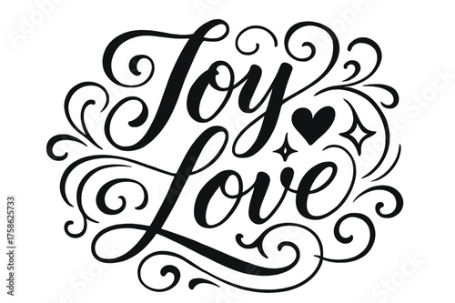 Joy Love Calligraphy. ?Joy Love?. Elegant modern calligraphy lettering with bold and saturated thick strokes,
