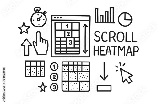 Scroll Heatmap Doodle. Scroll Heatmap. Hand-drawn doodle illustration of Scroll Heatmap. webpage frame,