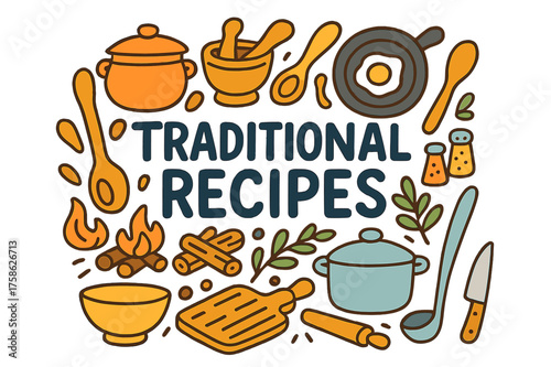 Traditional Recipes Illustration. Traditional Recipes. Hand-drawn doodle illustration of Traditional Recipes.