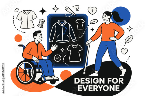 Adaptive Fashion Design. Inclusive fashion for people with disabilities. Abstract glowing design board with