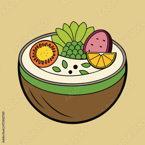 coconut bowl with fruit toppings  natural lifestyl.eps