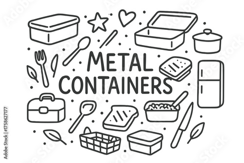 Metal Containers Doodle. Metal Containers. Hand-drawn doodle illustration of Metal Containers. tin box, lunch