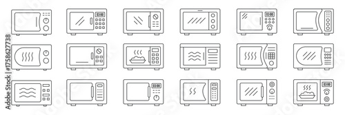 microwave icon, cooking icon . Collection of various microwave oven silhouettes illustrations . eps 10
 