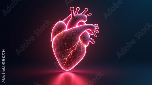 Glowing Human Heart Model with Veins on Dark Background for Medical Study