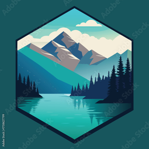 flat design of a crystal clear alpine lake surroun (2).eps