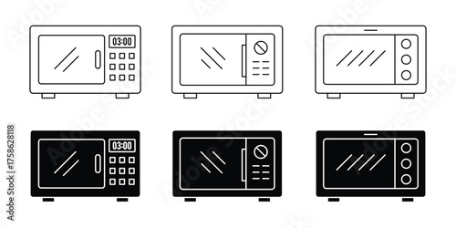 Microwave flat simple vector icons . Collection of various microwave oven silhouettes illustrations . eps 10 
 