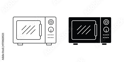 Microwave oven icon set. Line and glyph microwave oven vector . microwave oven minimal icon set, black color and white background . eps 10