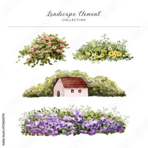 landscape element bushes watercolor collection