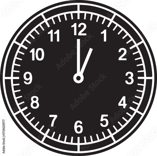 Classic clock face silhouette showing almost midnight or noon countdown celebration time
