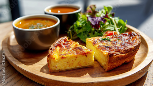 キッシュとサラダ・スープのカフェ風ランチ / Quiche Slice with Salad and Soup Cafe-Style Lunch