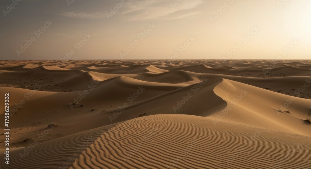 Naklejka premium Vast desert dunes under a pale golden sky