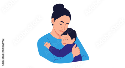 A tender moment of a mother holding her young child in a loving embrace showing the bond between parent and offspring.