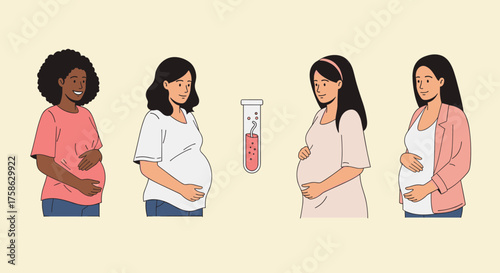 Diverse expectant mothers considering genetic testing options and family planning.