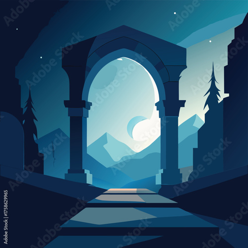 gothic stone arch lit by moonlight  (2).eps