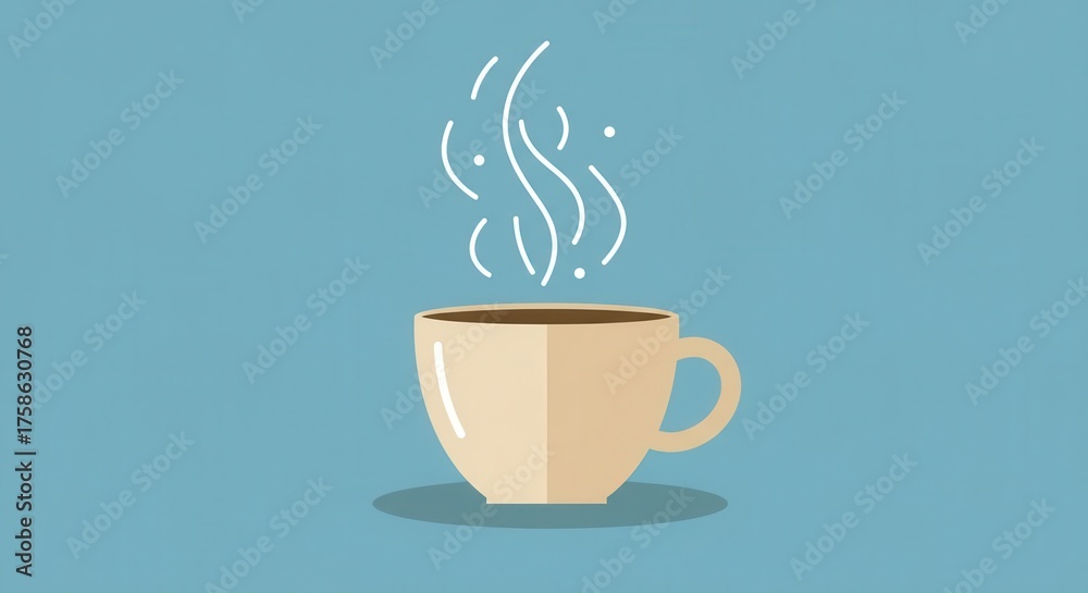 Obraz premium Hot beverage in a mug with steam rising against a blue background.