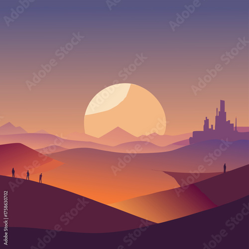 minimalist wallpaper of desert mesa silhouettes wi (2).eps