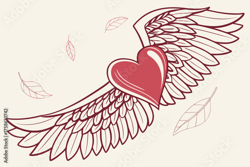Paper-cut wings wrapping around central red heart
