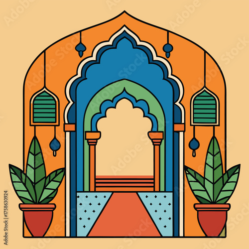 moroccan riad courtyard arch cutout .eps
