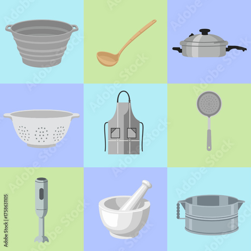 set illustration vector graphic of various kinds of cooking utensils
