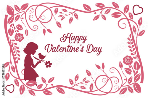 Floral paper cut border framing “Happy Valentine’s Day” text
