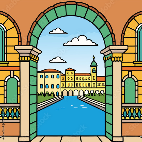 venetian palace archways over canal .eps