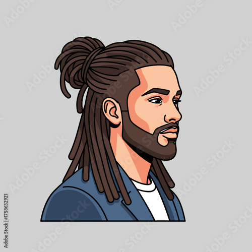 Man portrait illustration with dreadlocks and beard vector