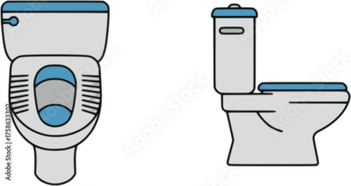 top view and side view squat toilet icon set

